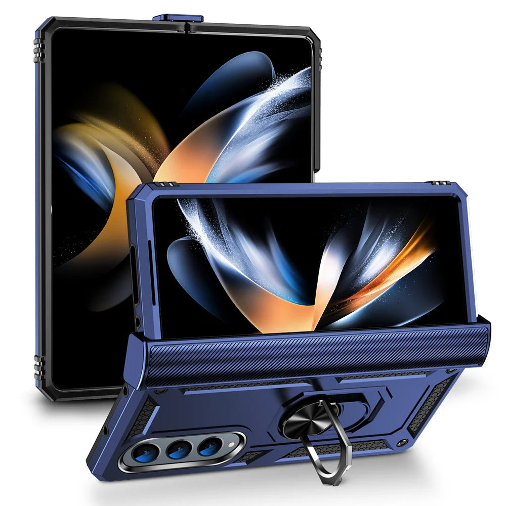 Military Grade Protection Metal Ring Grip Case for Galaxy Z Fold 4 Shockproof Heavy Duty Defender Rugged Folding Phone Case