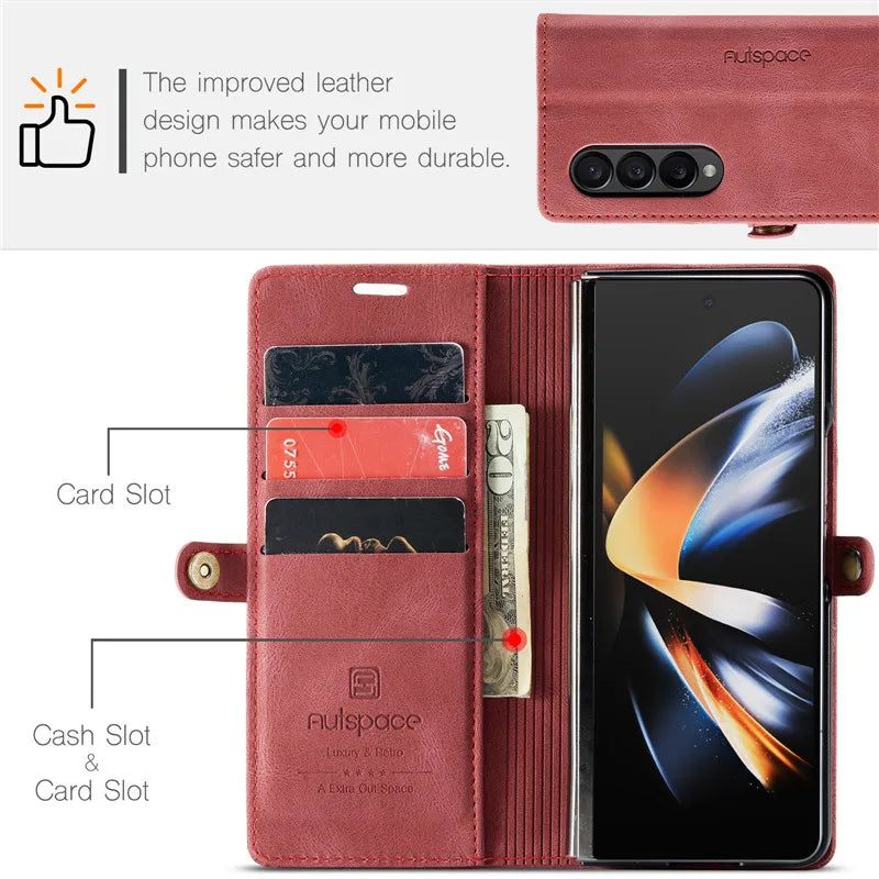 Retor Magnetic Leather Wallet Card Slots Phone Case for Samsung Galaxy Z Fold 7 6 5 4  Fold6 Fold5 Fold4 Flip Stand Cover Bag