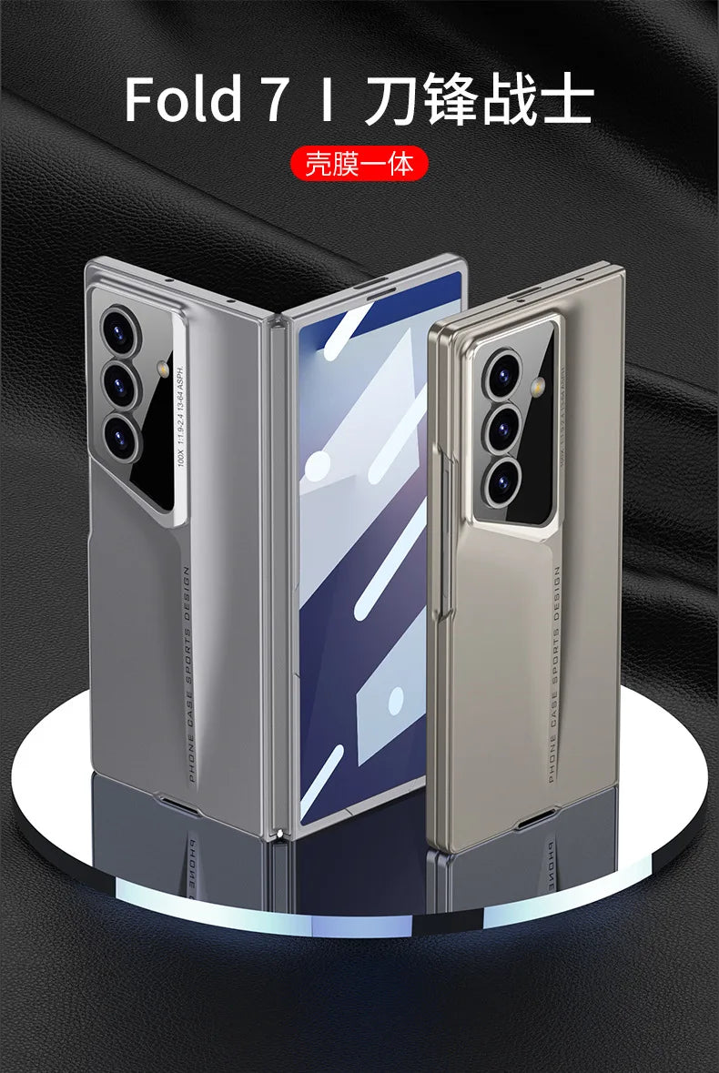 Fine Hole Matte PC Phone Case + Steel Film for Samsung Galaxy Z Fold 7 Zfold 6 5 4 Ultrathin Full Coverage Protective Hard Cover