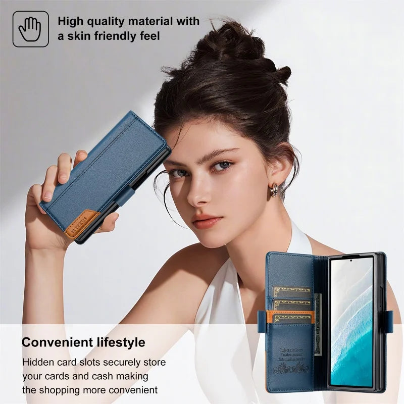 Luxury Magnetic Anti-theft Brush Leather Wallet Card Slot Phone Case for Samsung Galaxy Z Fold 7 6 5 4 3 Purse Holder Cover Etui