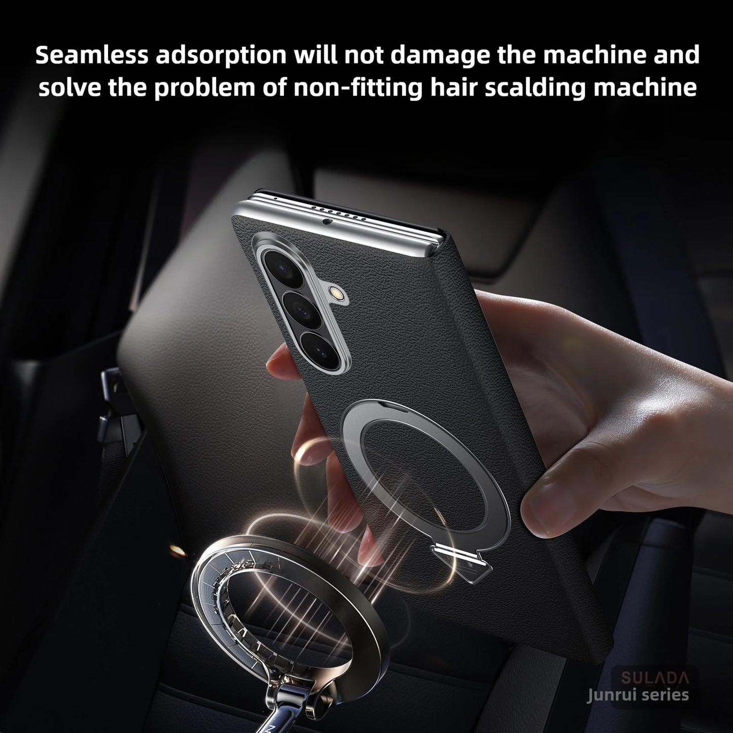 Genuine Cowhide Leather Phone Case for Samsung Galaxy Z Fold 7 Fold7 Wireless Charging Magnetic Attraction Bracket Flip Cover