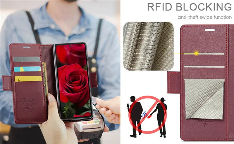 Luxury Magnetic Leather Wallet Multi Card Phone Case for Samsung Galaxy Z Fold 7 6 5 Fold6 Fold5 Shockproof Stand Cover Back Bag