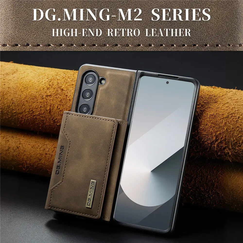 2 in 1 Magnetic Vintage Wallet Cards Slot Leather Case For Samsung Galaxy Z Fold 6 7 Fold 5 Fold 4 3 Shockproof Cover