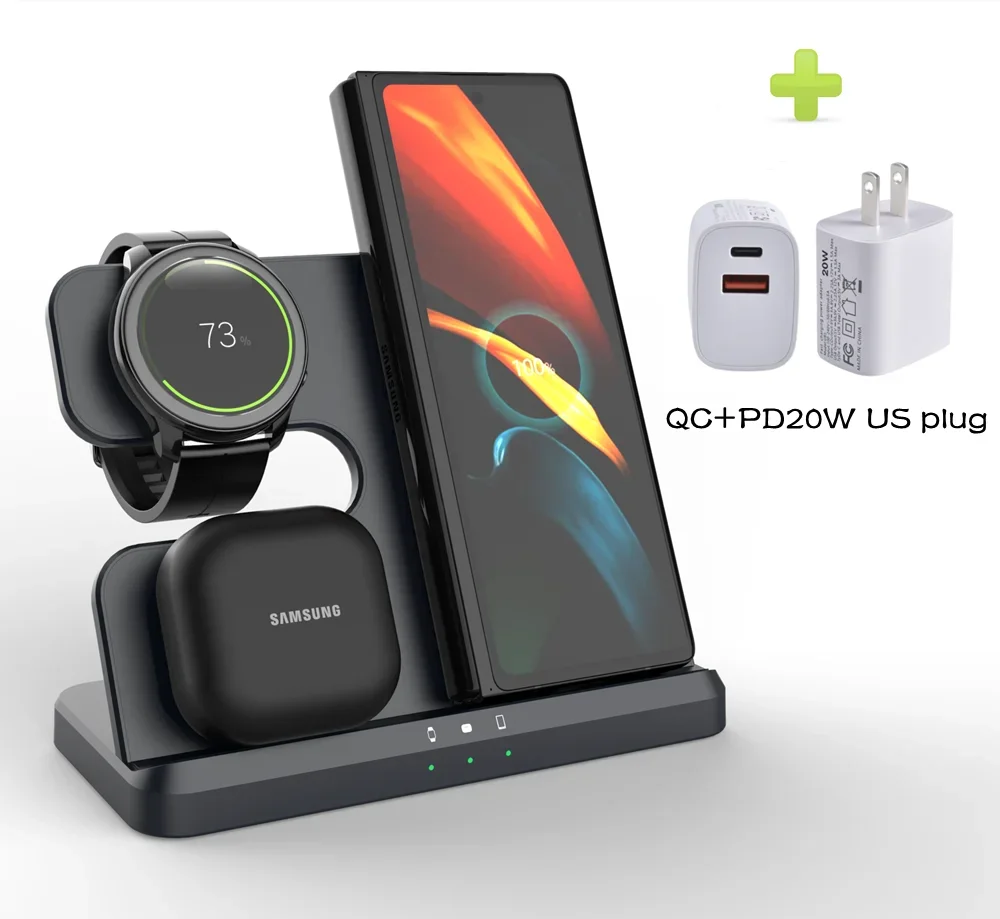 Galaxy Watch and Buds/Phones 3 in 1 Charger Wireless Charging Station for Samsung Watch 7 6 5 Pro/4 Active S25 Ultra S24 Flip 6