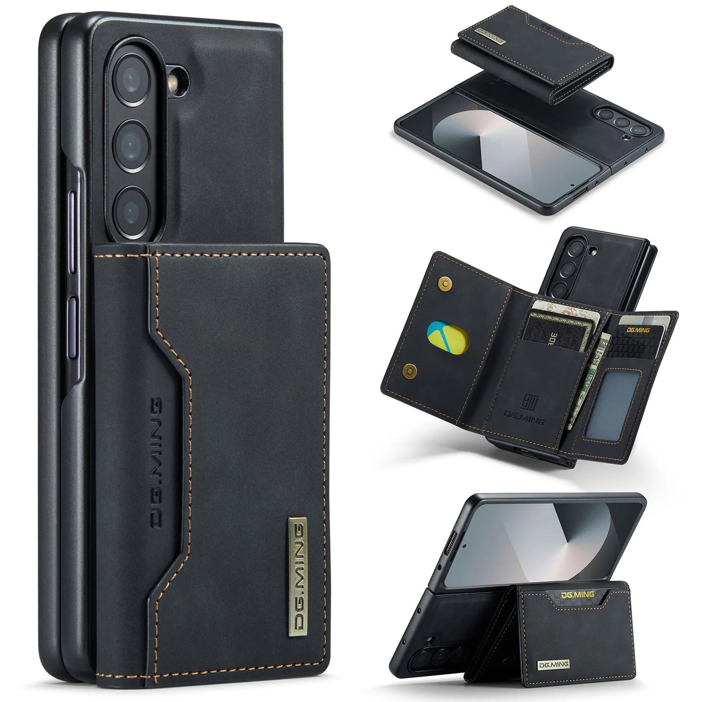 Z Fold 7 Phone Case for Samsung Galaxy Z Fold 6 5 4 3 Magnetic Detachable Metal Button Card Slot Bracket Wallet Pu Leather Cover