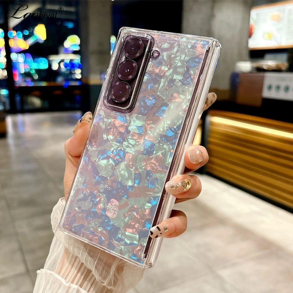 Luxury Aurora Shell Pattern Hard Case for Samsung Galaxy Z Fold 7 6 5 4
