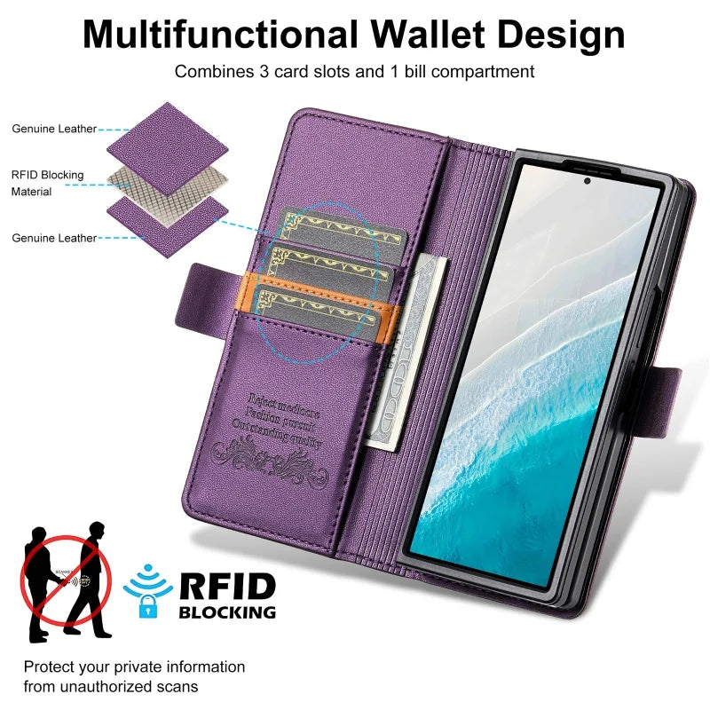 Luxury Magnetic Anti-theft Brush Leather Wallet Card Slot Phone Case for Samsung Galaxy Z Fold 7 6 5 4 3 Purse Holder Cover Etui
