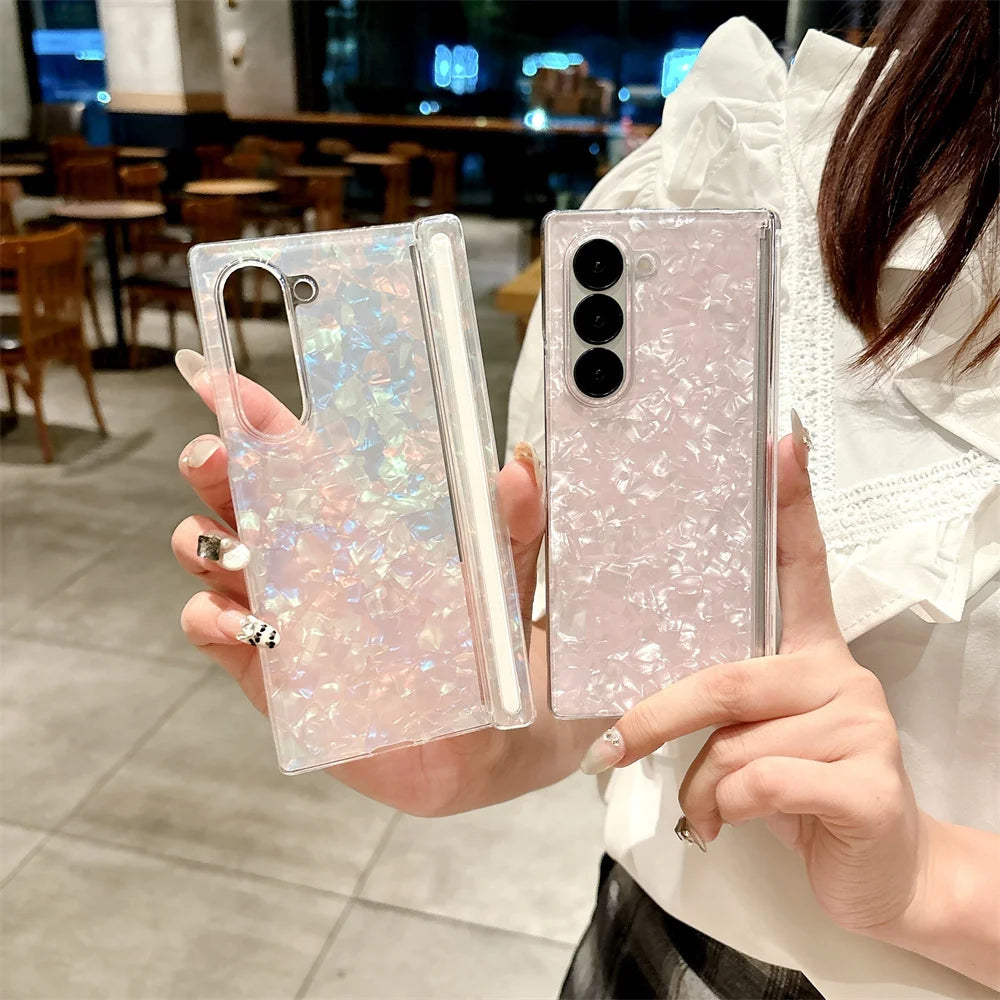 Luxury Aurora Shell Pattern Hard Case for Samsung Galaxy Z Fold 7 6 5 4
