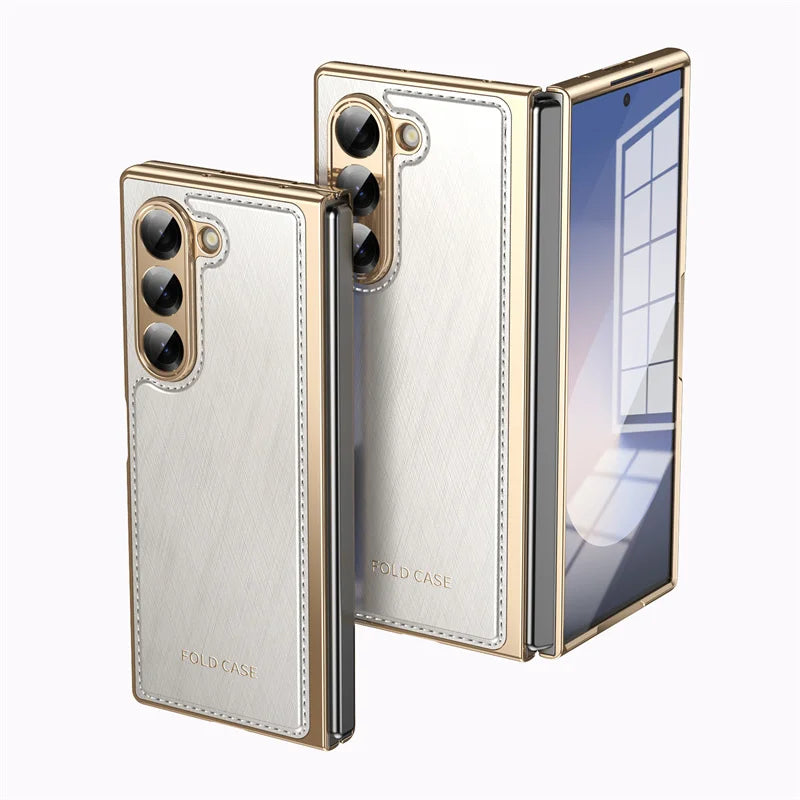 For Samsung Galaxy Z Fold 6 4 5 3 5G Case Ultra-Thin Leather Pattern All Inclusive Folding Screen Glass Film for Galaxy Z Fold6