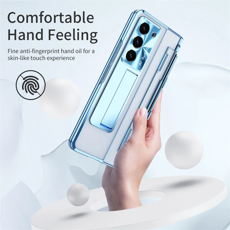 For Samsung Z Fold 5 6 Folding Armor Phantom Stand Phone Case or Samsung Z Fold 3 4 Pen Slot with Tempered Film Protective Cover