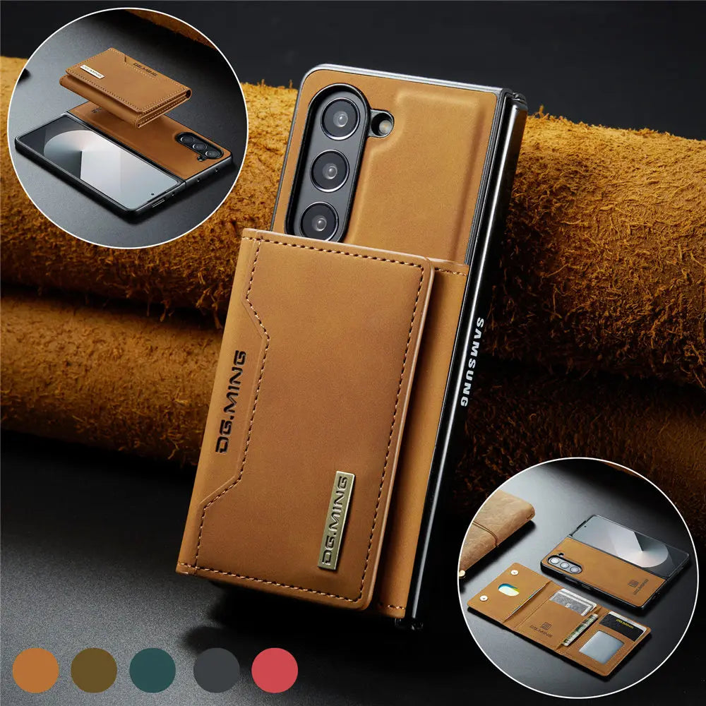 2 in 1 Magnetic Vintage Wallet Cards Slot Leather Case For Samsung Galaxy Z Fold 6 7 Fold 5 Fold 4 3 Shockproof Cover