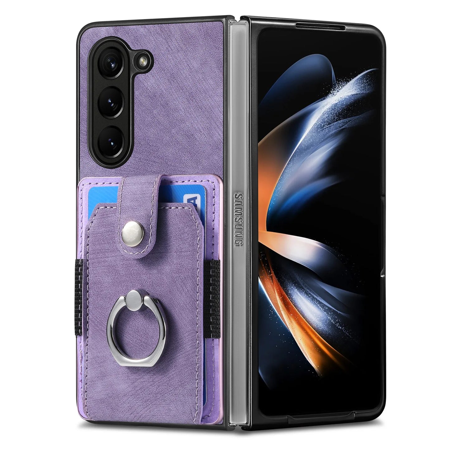 Z Fold 7 Retro Pu Leather Phone Case for Samsung Galaxy Z Fold 6 5 4 3 Magnetic Hardware Ring&buckle Card Slot Bag Bracket Cover