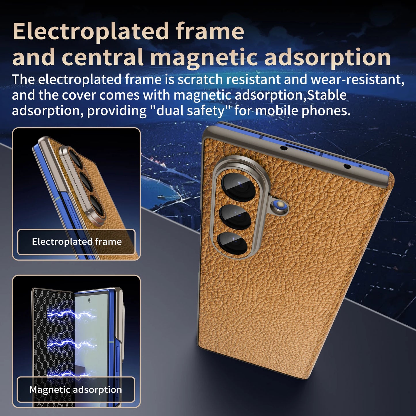 Genuine Cowhide Leather Phone Case for Samsung Galaxy Z Fold 7 Fold6 5 W24 W25 Fine Hole Lens Bumper Magnetic Suction Edge Cover