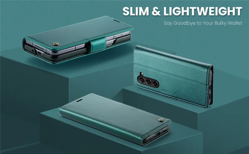 Luxury Magnetic Leather Wallet Multi Card Phone Case for Samsung Galaxy Z Fold 7 6 5 Fold6 Fold5 Shockproof Stand Cover Back Bag