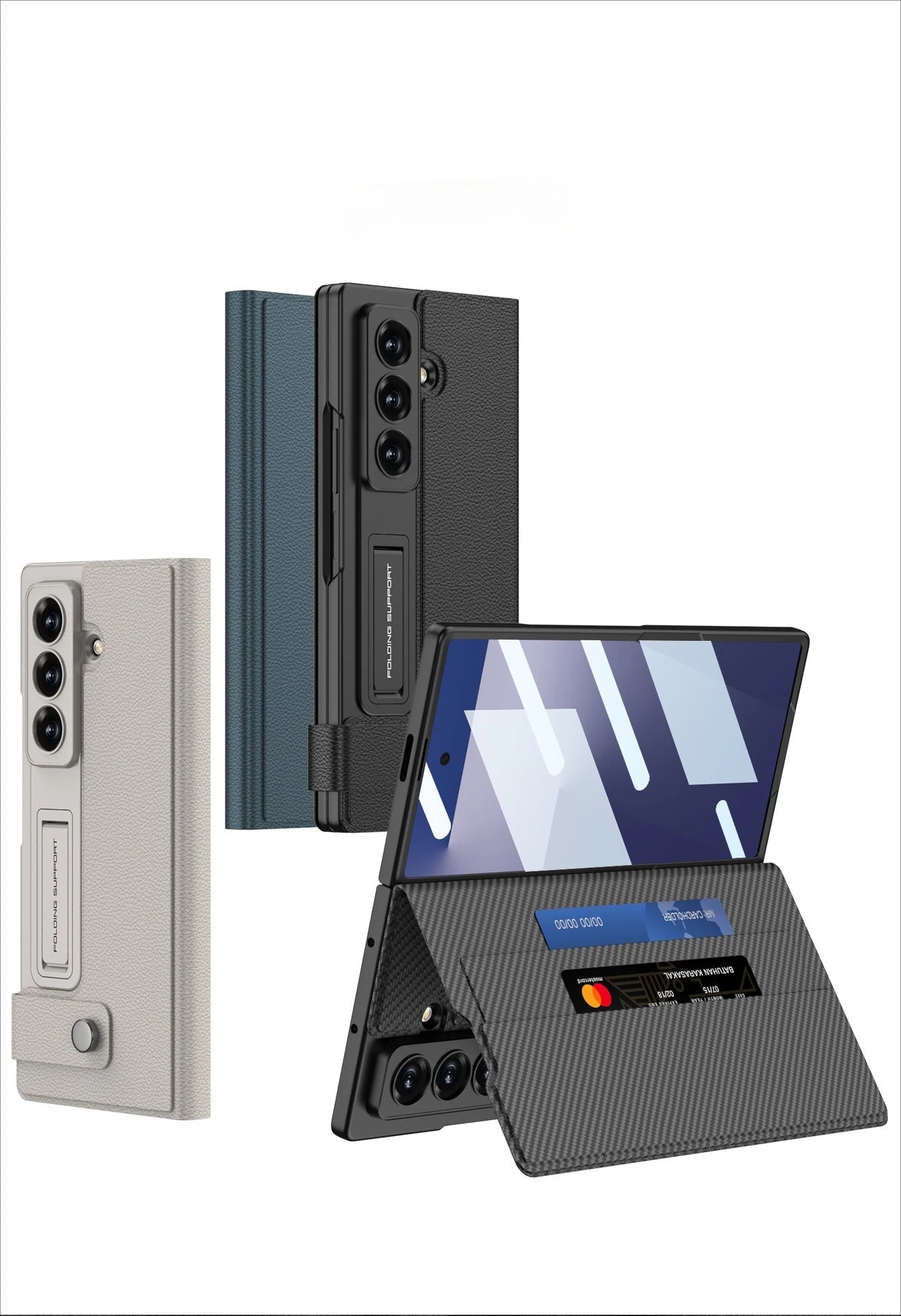 Fold7 Film+Phone Case for Samsung Galaxy Z Fold 7 Card Holder Magnetic Buckle Wallet Flip Wireless Charging Stand Leather Cover