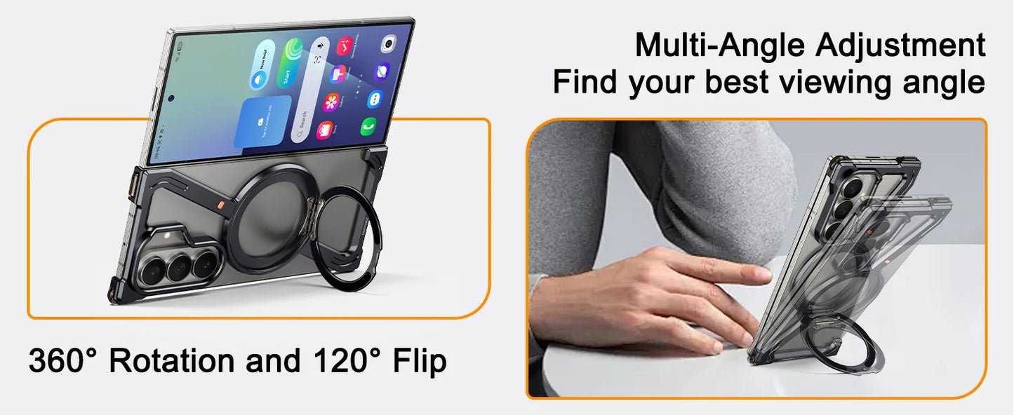 Oatsbasf Z Case for Samsung Galaxy Z Fold 7 Bumper Case with 360° Rotatable Magnetic Metal Kickstand,Frameless Minimalist Cover