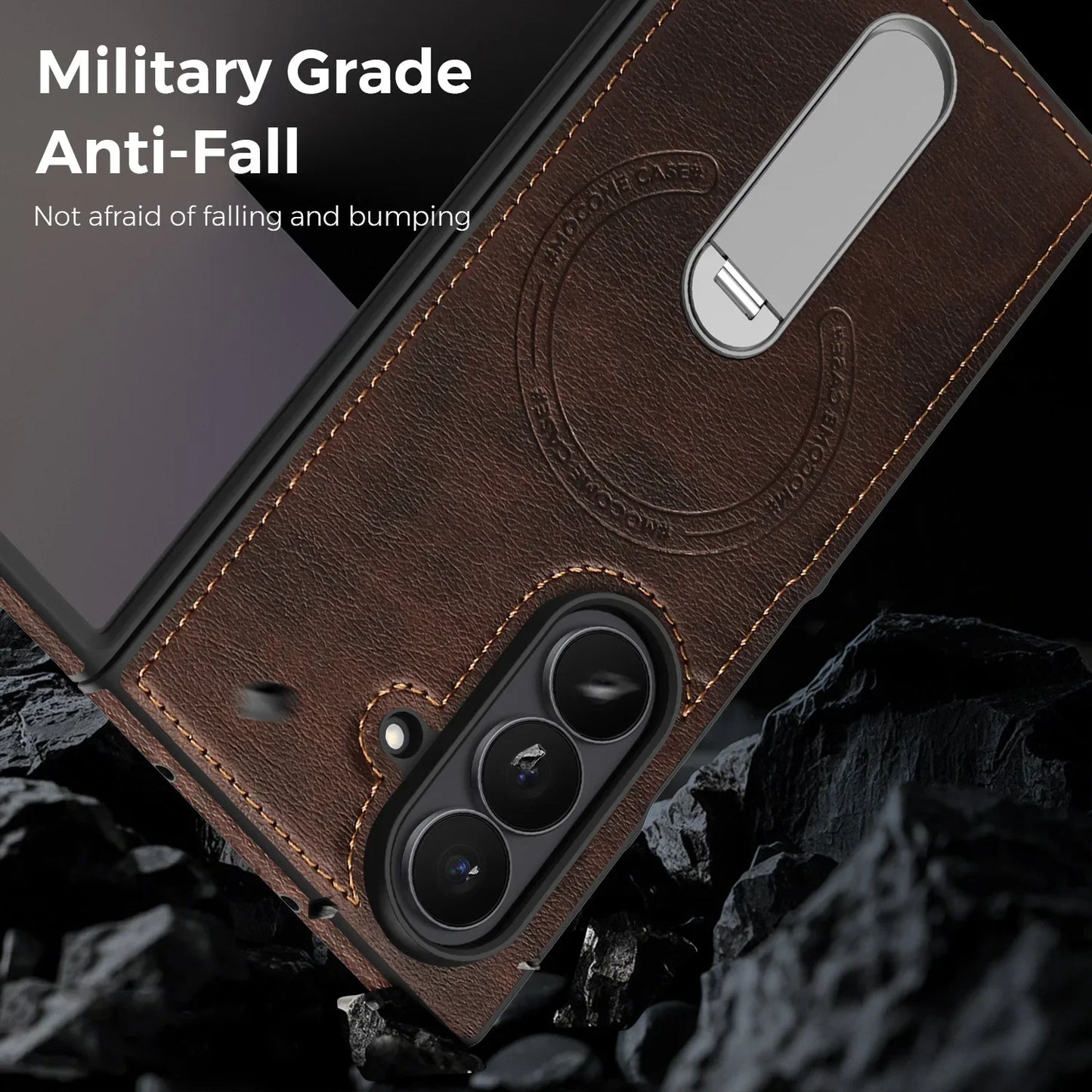 Fold 7 Strong Magnetic Phone Case for Samsung Galaxy Z Fold 7 6 5 4 3 Wireless Charging Metal Rotating Bracket Pu Leather Cover