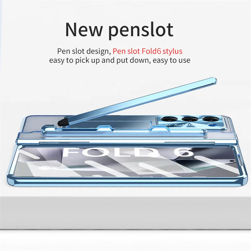 For Samsung Z Fold 5 6 Folding Armor Phantom Stand Phone Case or Samsung Z Fold 3 4 Pen Slot with Tempered Film Protective Cover