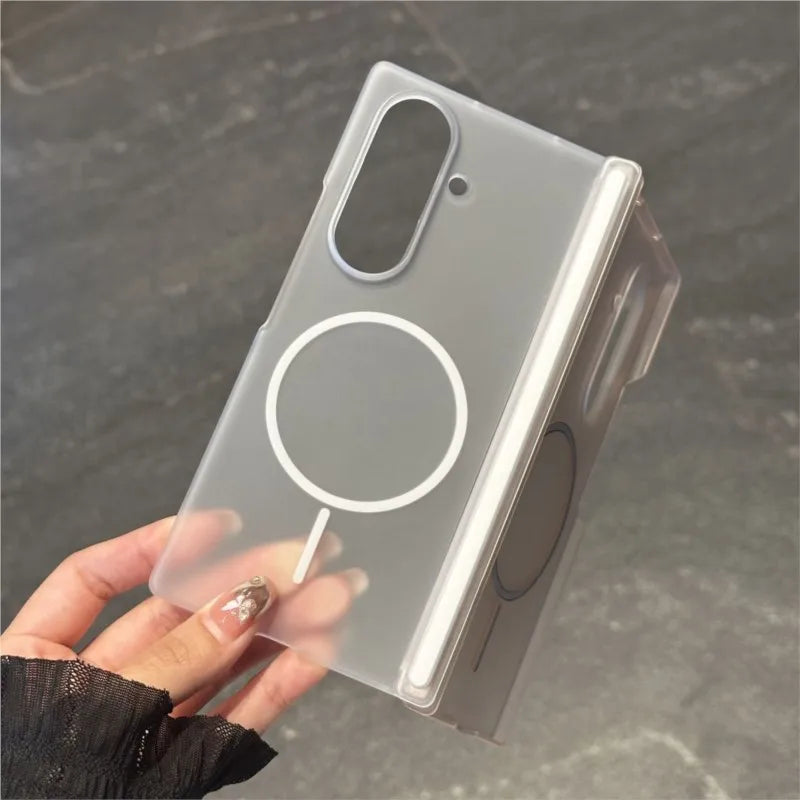 Transparent For Magsafe Magnetic Center Axis Case For Samsung Galaxy ZFold 7 Z Fold Flip 5 6 4 Hard Matte Thin Shockproof Cover