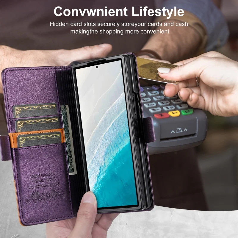 Luxury Magnetic Anti-theft Brush Leather Wallet Card Slot Phone Case for Samsung Galaxy Z Fold 7 6 5 4 3 Purse Holder Cover Etui