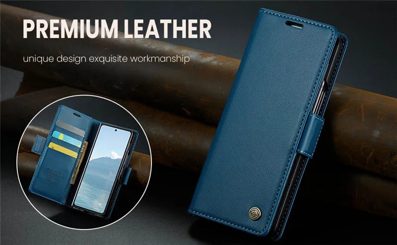 Luxury Magnetic Leather Wallet Multi Card Phone Case for Samsung Galaxy Z Fold 7 6 5 Fold6 Fold5 Shockproof Stand Cover Back Bag