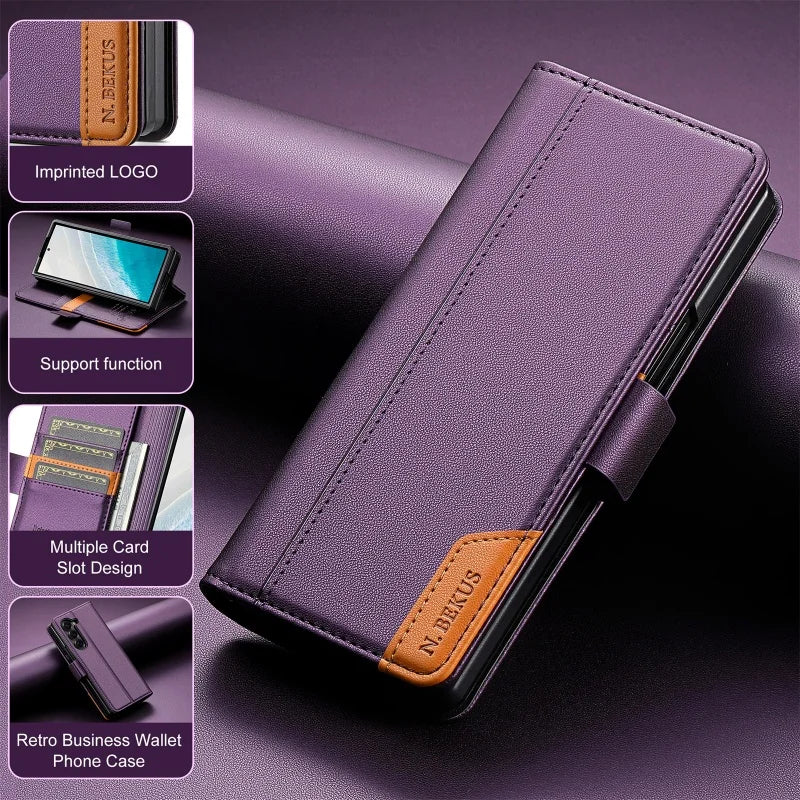 Luxury Magnetic Anti-theft Brush Leather Wallet Card Slot Phone Case for Samsung Galaxy Z Fold 7 6 5 4 3 Purse Holder Cover Etui