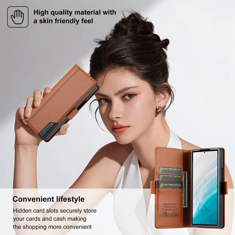 Luxury Magnetic Anti-theft Brush Leather Wallet Card Slot Phone Case for Samsung Galaxy Z Fold 7 6 5 4 3 Purse Holder Cover Etui