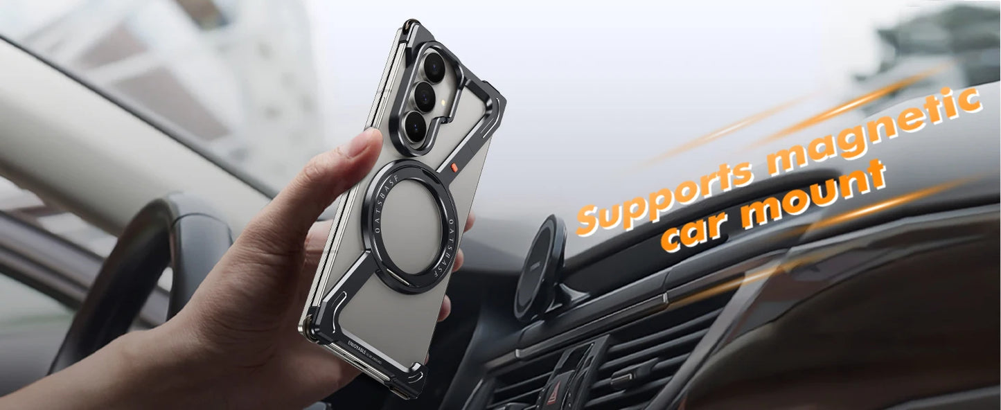 Oatsbasf Z Case for Samsung Galaxy Z Fold 7 Bumper Case with 360° Rotatable Magnetic Metal Kickstand,Frameless Minimalist Cover