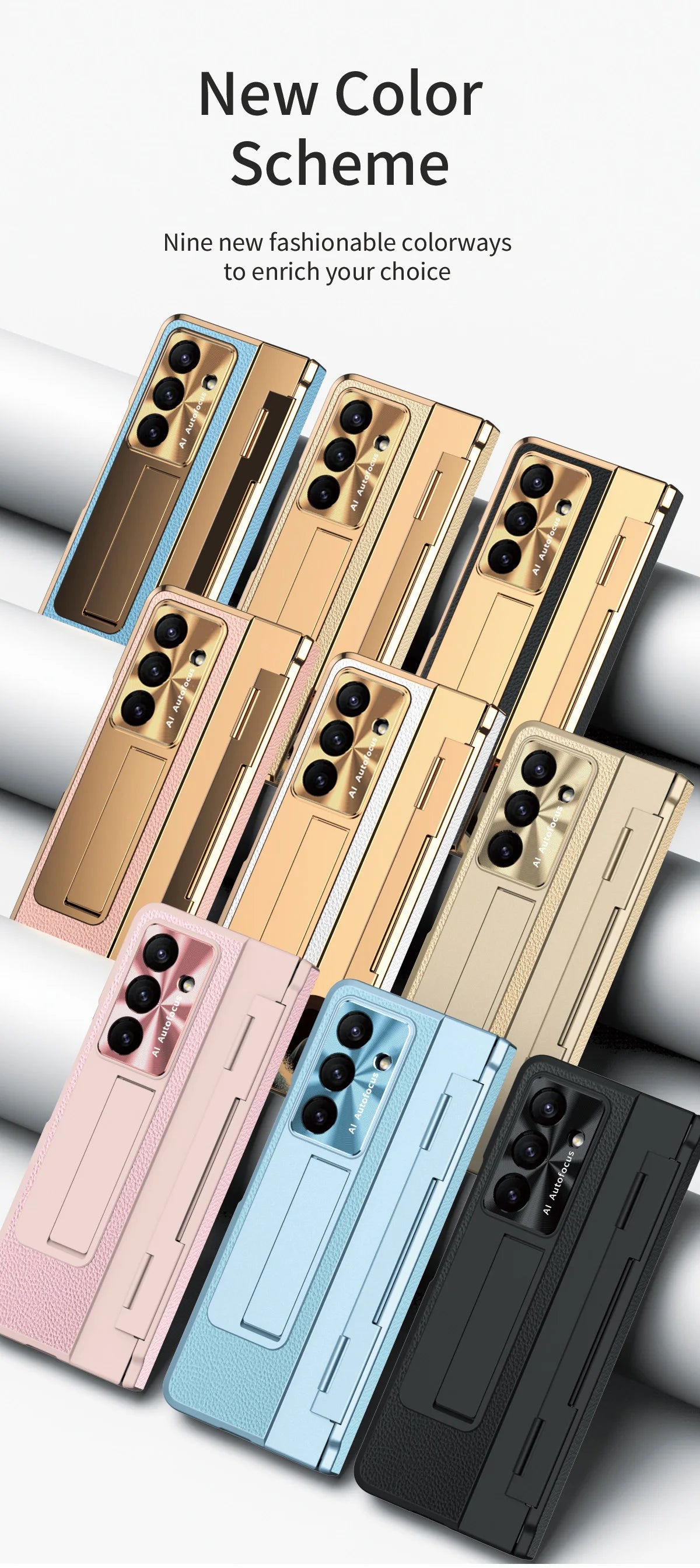 For Samsung Galaxy Z Fold 7 6 5 4 5G With Screen Protect Glass Film Luxury Leather One-Piece Plating Stand Hinge Shockproof Case