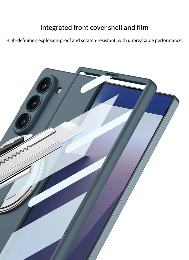 Matte Skin Feeling Magnetic Case For Samsung Galaxy Z Fold 7 3 4 5 6 Rotating bracket Magsafe Wireless Charger Slim PC Cover