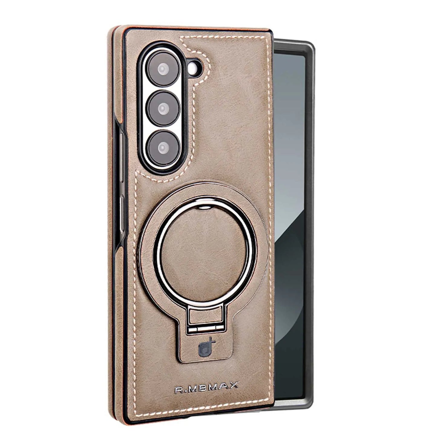 Electroplated Leather  Phone Case for Samsung Galaxy Z Fold 7 ZFold 6 5 4 3 Bracket Magnetic Wireless Charging Protective Cover