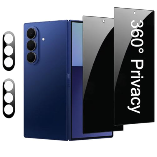 2 Pack 360 Degree Privacy Screen Protector For Samsung Galaxy Z Fold 7/6/5/4/3/2 Anti-Spy Tempered Glass Flim 2 Pack Camera Lens Protector Accessories