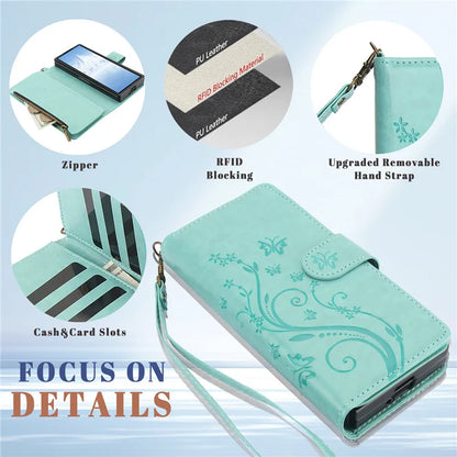 Lanyard Leather Zipper Wallet Multi Card Phone Case for Samsung Galaxy Z Fold 7 6 5 4 3 Fold6 Fold5 Fold4 Fold3 Flip Stand Cover