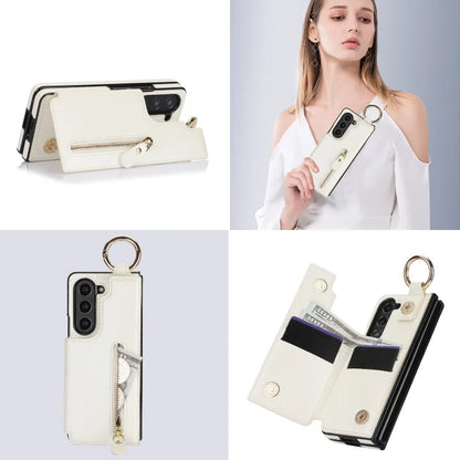 Ring Leather Zipper Wallet Card Slot Phone Case for Samsung Galaxy Z Fold 7 6 5 4 3 Shock Proof Flip Purse Holder Cover Hoesje