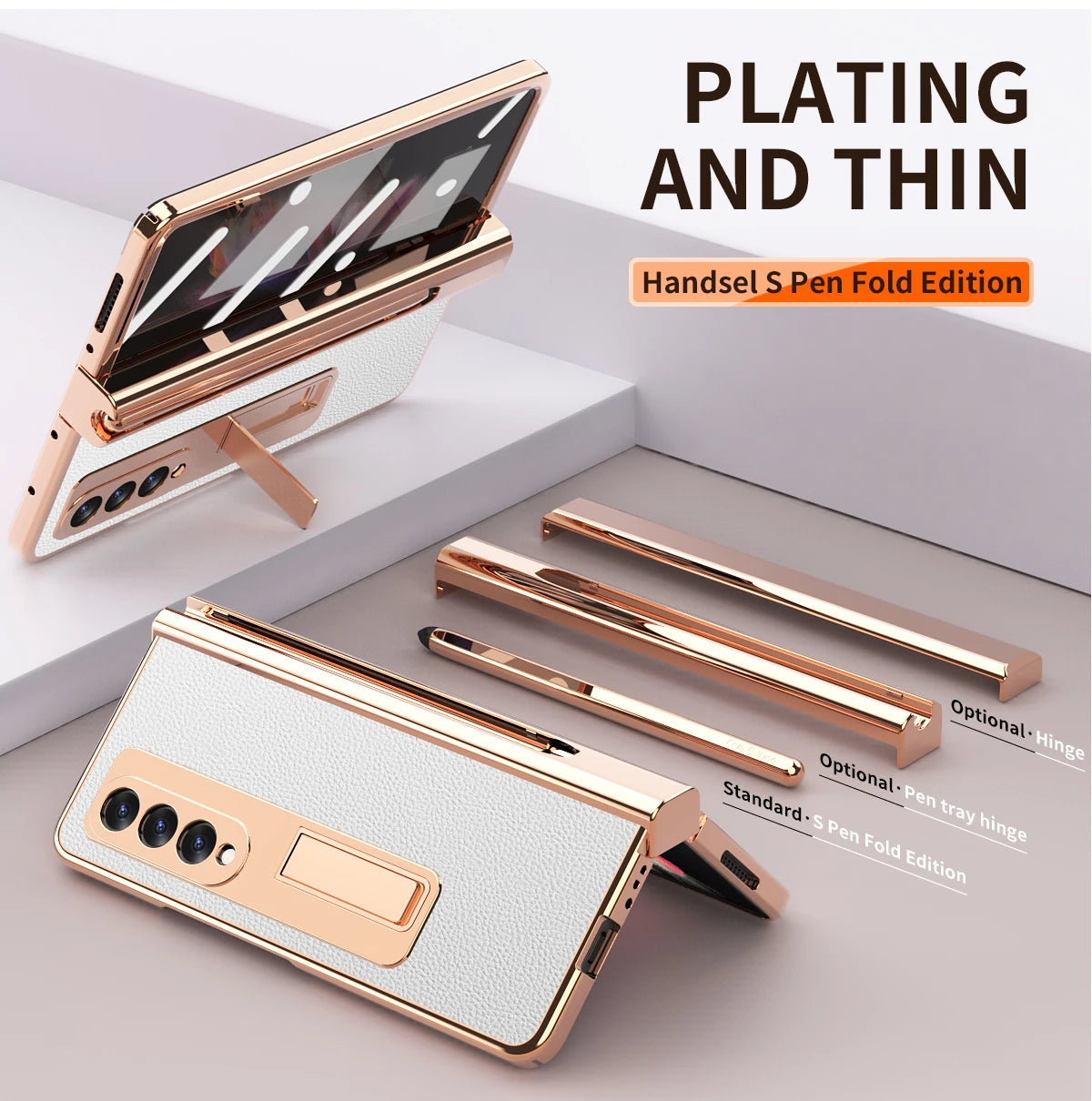 Coque With S Pen Plating Leather Case For Samsung Galaxy Z Fold 7 6 5 4 360 Full Protection Tempered Glass Kickstand Phone Cover