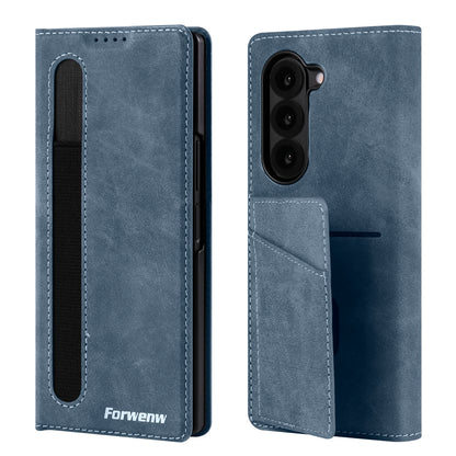Forwenw Luxury Card Bag Holder Leather Case for Galaxy Z Fold 7 Fold 6 Fold 5 Fold 4 Fold 3 Pen Slot Holder Folding Cover Funda