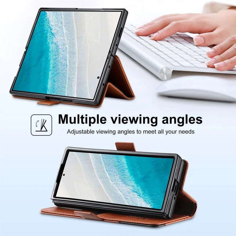 Luxury Magnetic Anti-theft Brush Leather Wallet Card Slot Phone Case for Samsung Galaxy Z Fold 7 6 5 4 3 Purse Holder Cover Etui