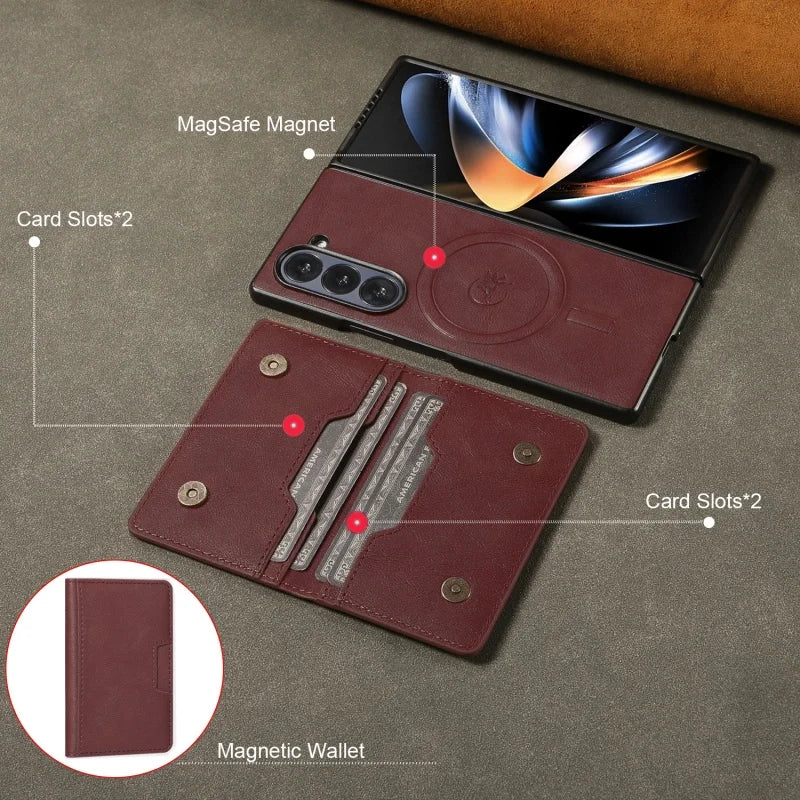 MagSafe Wireless Charging Leather Purse Phone Case For Samsung Galaxy Z Fold 7 6 5 4 3 Fold7 Fold6 Fold5 Flip Wallet Card Cover