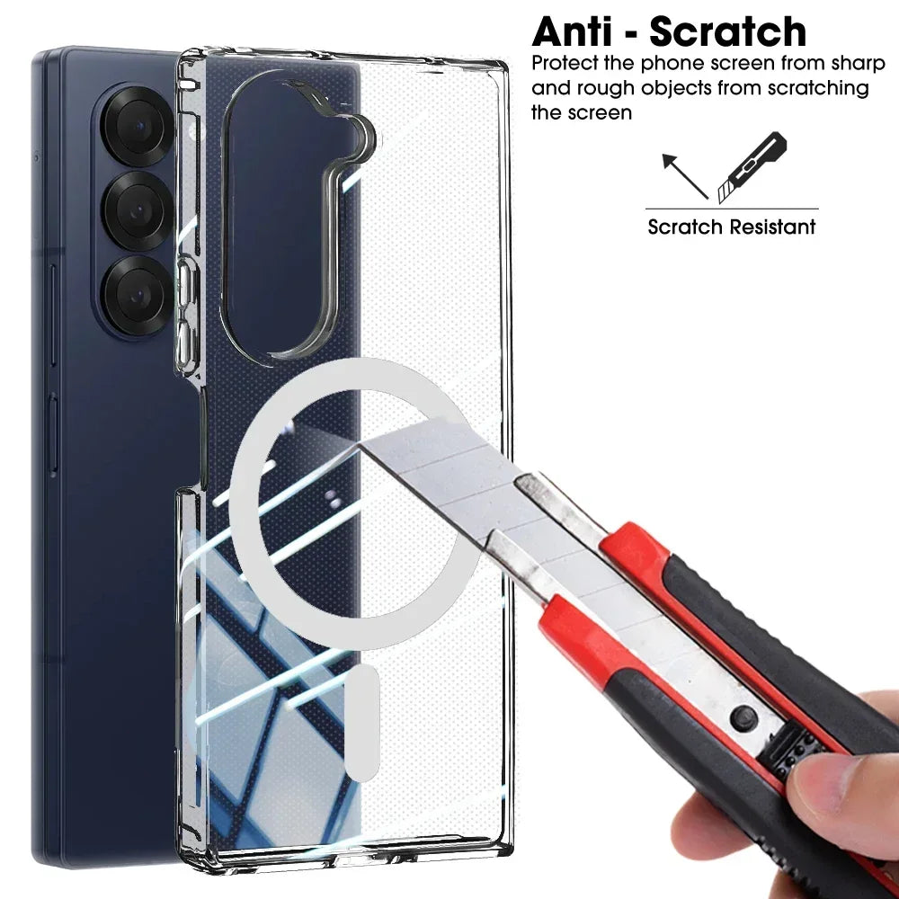 Magnetic Phone Case For Samsung Galaxy Z Fold 6 7 Clear Shockproof Cover Wireless Charging for Magsafe Shell For Z Fold7 Fold6