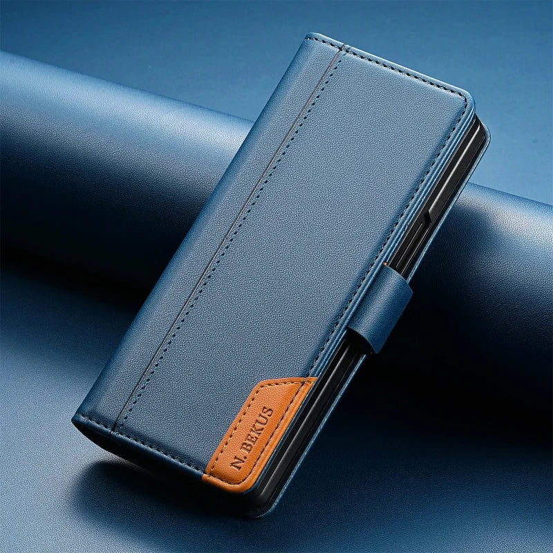Luxury Magnetic Anti-theft Brush Leather Wallet Card Slot Phone Case for Samsung Galaxy Z Fold 7 6 5 4 3 Purse Holder Cover Etui