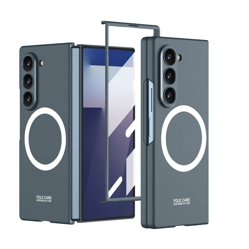 Matte Skin Feeling Magnetic Case For Samsung Galaxy Z Fold 7 3 4 5 6 Rotating bracket Magsafe Wireless Charger Slim PC Cover