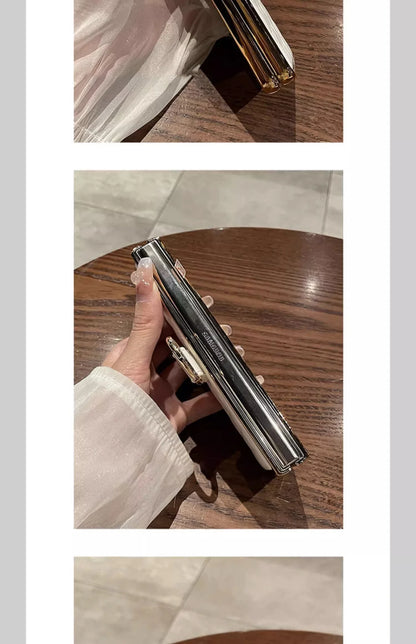 Leather Case with Ring Screen Protector for Samsung Galaxy Z, Fold 5, 6, 7 Z Fold 3, 4, Luxury Phone Case, Plating, Woman, Girl
