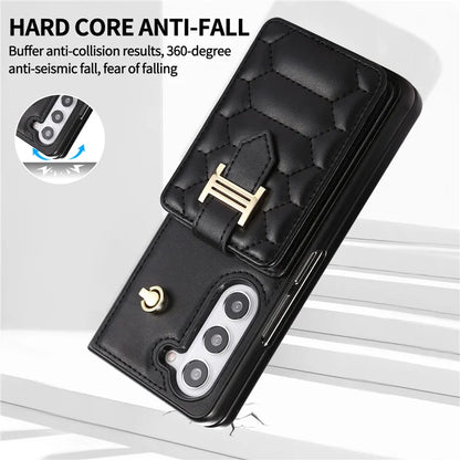 Crossbody Lanyard Leather Phone Case for Samsung Galaxy Z Fold 6 5 4 3 Fold6 Fold5 Fold4 Fold3 Wrist Rope Wallet Card Cover Etui