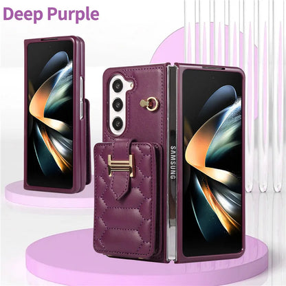 Crossbody Lanyard Leather Phone Case for Samsung Galaxy Z Fold 6 5 4 3 Fold6 Fold5 Fold4 Fold3 Wrist Rope Wallet Card Cover Etui