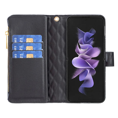 Luxury Lanyard Zipper Wallet Card Slot Phone Case For Samsung Galaxy Z Fold 7 6 5 4 3 Fold6 Fold5 Fold4 Leather Flip Stand Cover