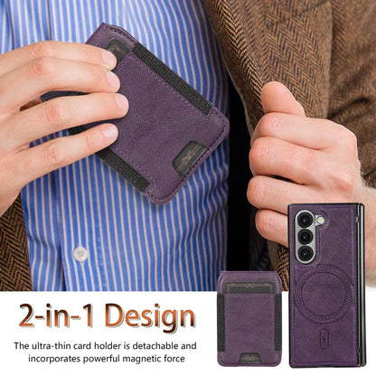 Stable Support Leather Magnetic Wallet Case for Samsung Galaxy Z Fold 7 ZFold 6 5 4 3 Tempered Glass with Hinge Protection Cover