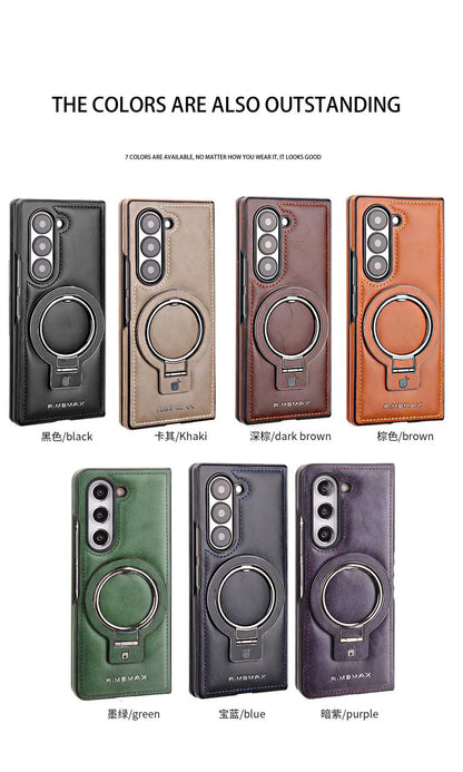 Electroplated Leather  Phone Case for Samsung Galaxy Z Fold 7 ZFold 6 5 4 3 Bracket Magnetic Wireless Charging Protective Cover