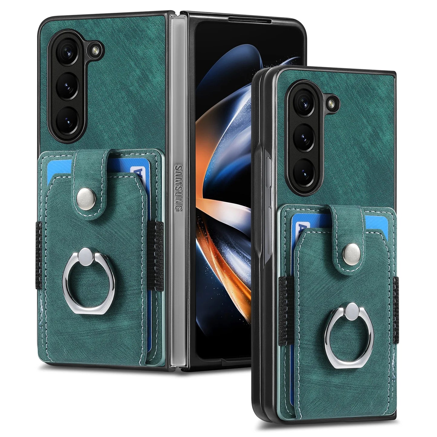 Z Fold 7 Retro Pu Leather Phone Case for Samsung Galaxy Z Fold 6 5 4 3 Magnetic Hardware Ring&buckle Card Slot Bag Bracket Cover