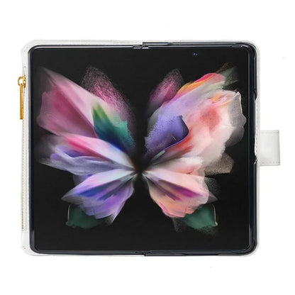 Luxury Lanyard Zipper Wallet Card Slot Phone Case For Samsung Galaxy Z Fold 7 6 5 4 3 Fold6 Fold5 Fold4 Leather Flip Stand Cover