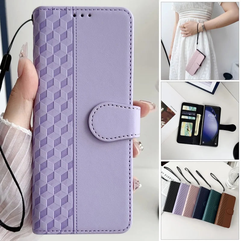 Luxury Leather Flip Purse Holder Phone Case For Samsung Galaxy Z Fold 7 6 5 4 3 Fold7 Fold6 Fold5 Wallet Card Cover Back Bag